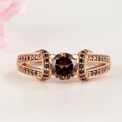 Sotiya Unique Design Round Cut Chocolate Engagement Ring Sterling Silver