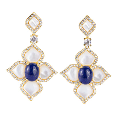 Sotiya Flower Natural Lapis Lazuli & White Mother-of-Pearl 18K Gold Plated Drop Earrings
