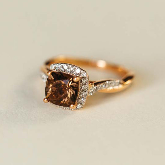 Sotiya Twist Shank Halo Coffee Cushion Cut Engagement Ring Sterling Silver